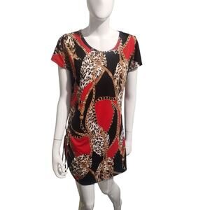 Wild Love Women's size Large Leopard Chain Harness Old Money‎ Luxury Print Dress